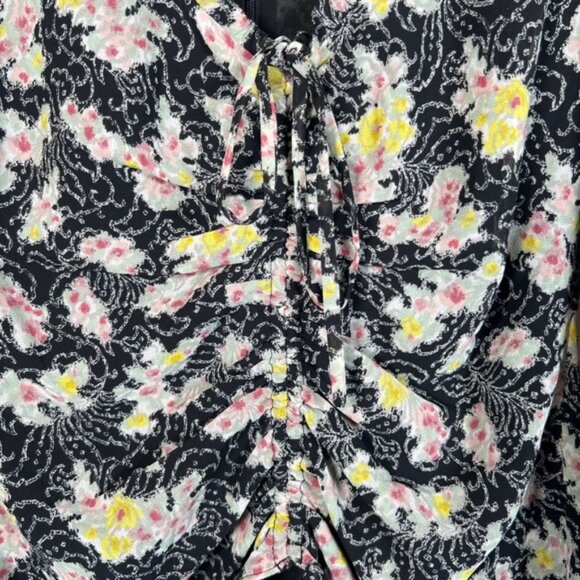 NWT cinq a sept Elastic Cuffs LS Vneck Tie Front Floral Sheer Kimberly Top XS - Picture 10 of 16